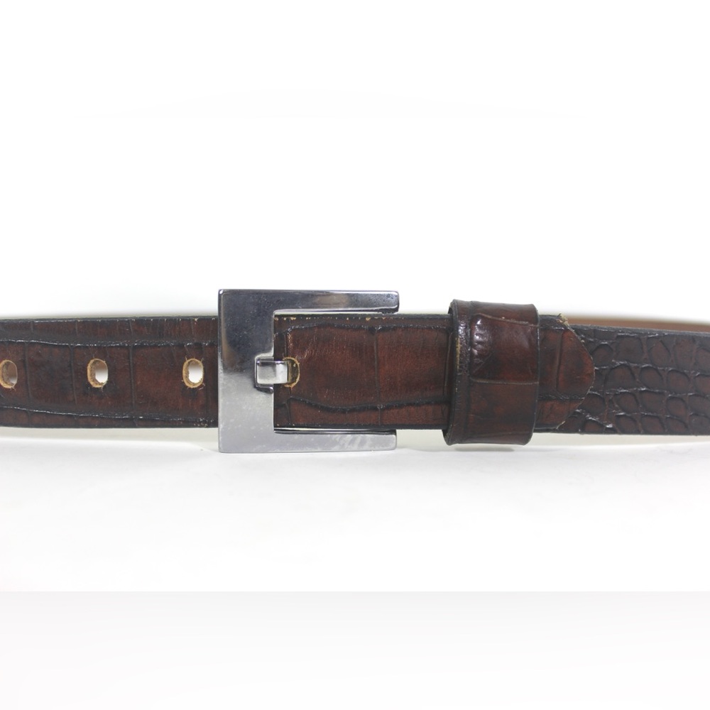 1990’s Croc Embossed Texture Print Mahogany Brown Italian Calfskin Leather Belt